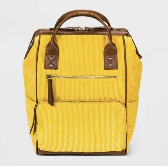 wild fable Handbags - Corduroy  Backpack Zip Closure  Yellow
